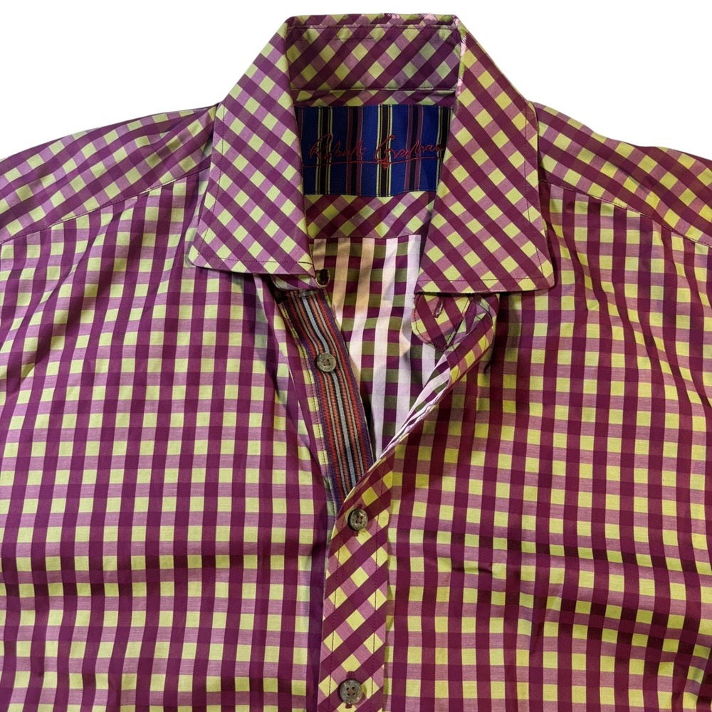 Robert Graham 2XL Button Down Shirt Long Sleeve Gingham Check Purple Yellow - Picture 2 of 10